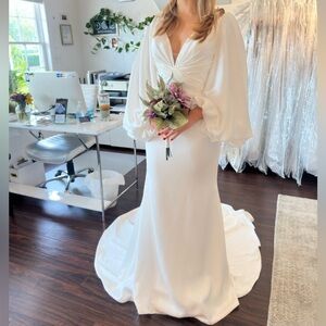 Justin Alexander Giuseppa Elegant Ivory Wedding Dress with Bishop Sleeves
